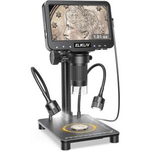 imageElikliv Microscope with Weighing Scale Digital Magnifier for Error Coins Jewelry Magnifying Glass with Lights 43 LCD Screen 12MP Camera 1080P Video USB PC View for Adults Collectors SuppliesBlack